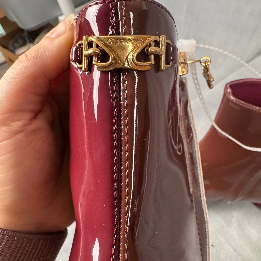 Circus Sam Edelman Two Tone Patent‎ Pointed Toe Kitten Heel Ankle Boots Burgundy